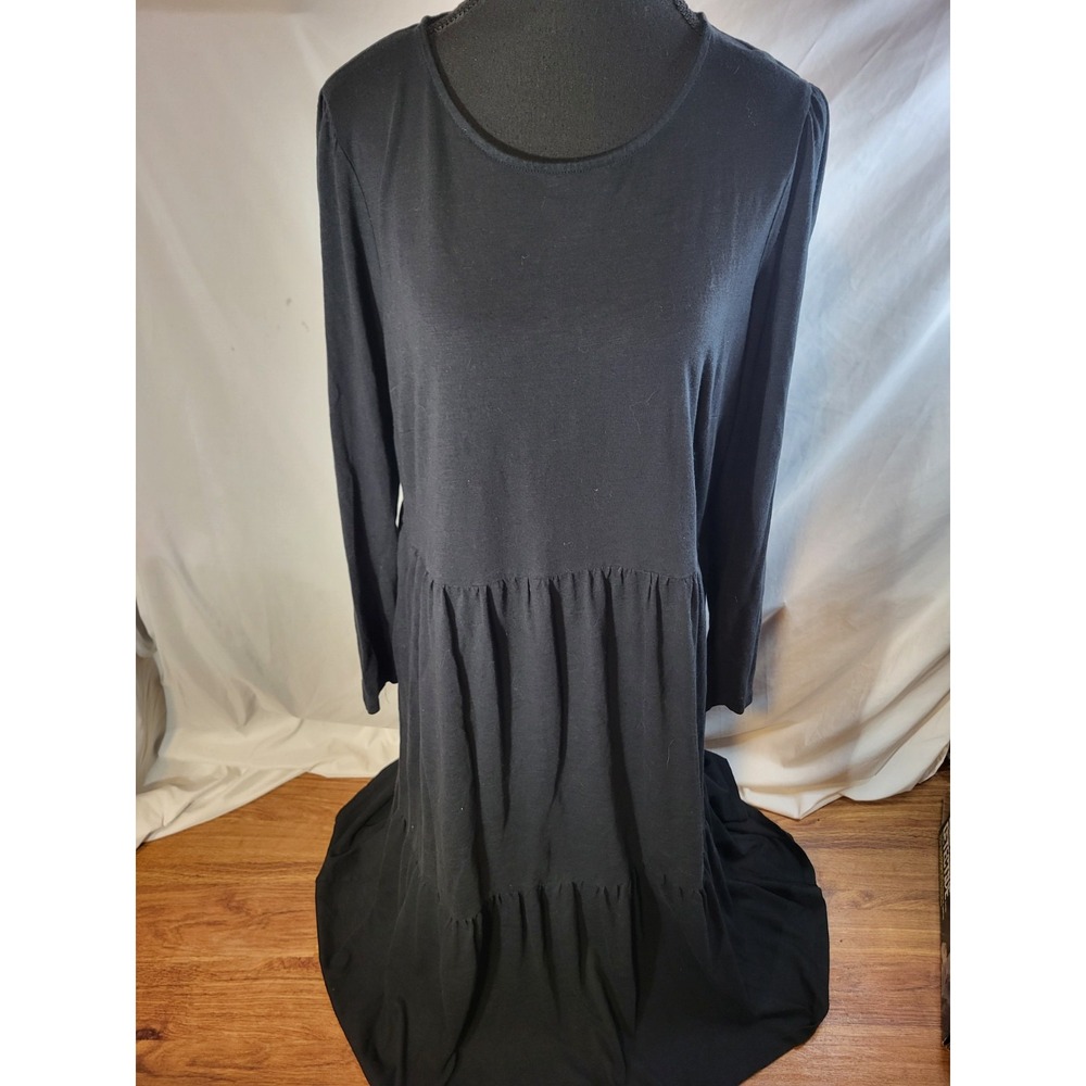 Boden Size 14 Solid Black Jersey Tiered Maxi Dress